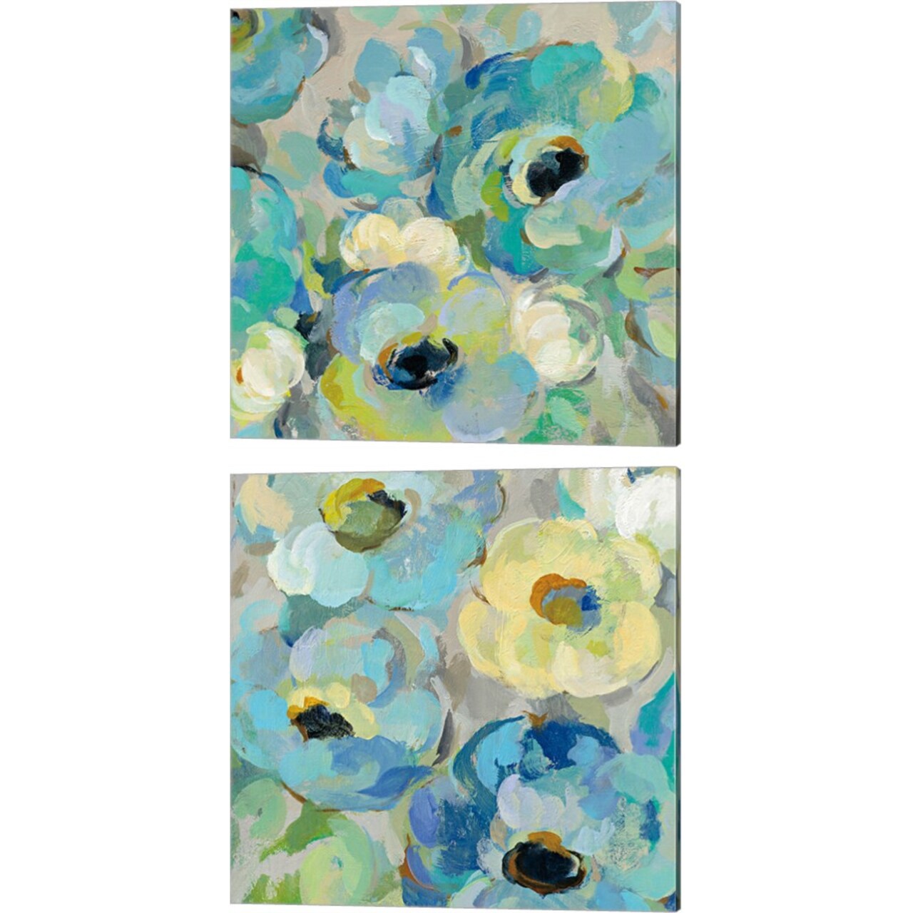 Fresh Teal Flowers by Silvia Vassileva, 2 Piece Canvas Art Set